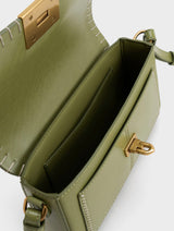 ORIGINAL CHARLES AND KEITH CIRCE STITCH-TRIM TOP HANDLE BAG - OLIVE GREEN