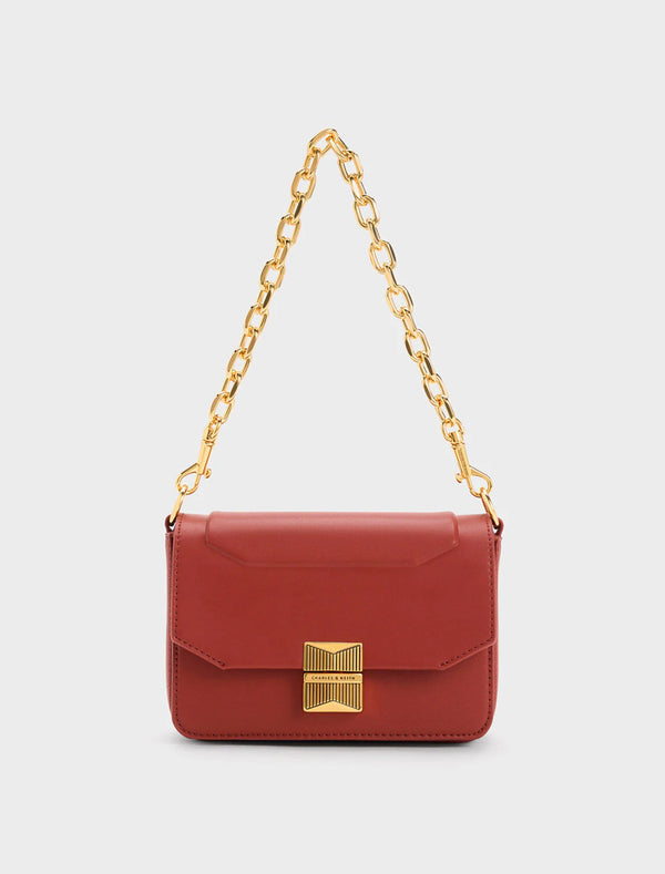 ORIGINAL CHARLES AND KEITH METALLIC ACCENT BOXY BAG - BRICK