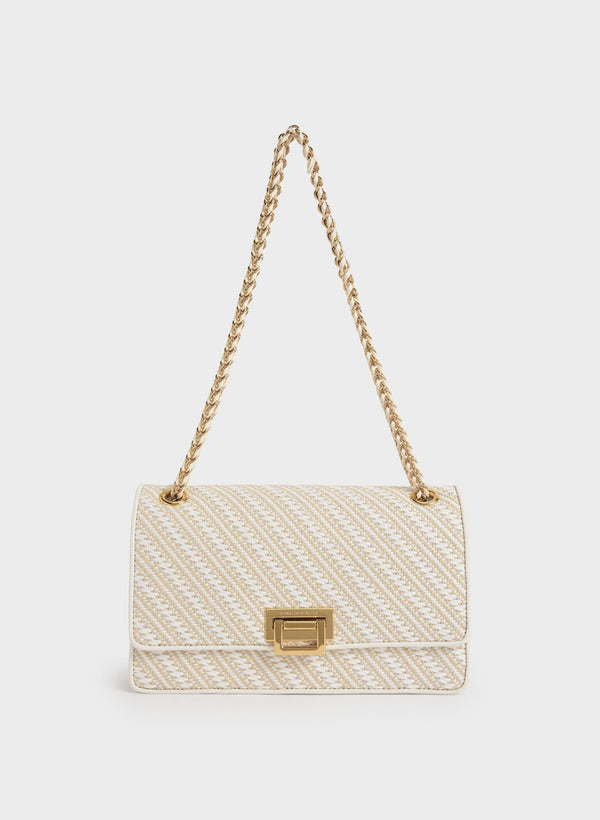 ORIGINAL CHARLES & KEITH CHAIN HANDLE SHOULDER BAG - CREAM