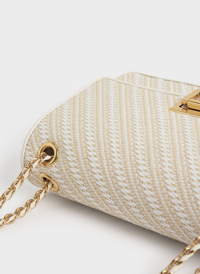 ORIGINAL CHARLES & KEITH CHAIN HANDLE SHOULDER BAG - CREAM