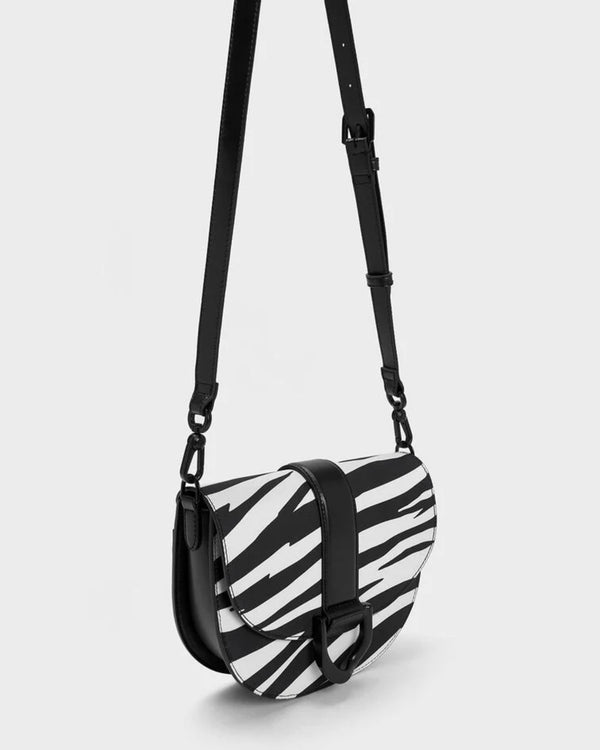 ORIGINAL CHARLES & KEITH ZEBRA PRINT GABINE SHOULDER BAG - BLACK