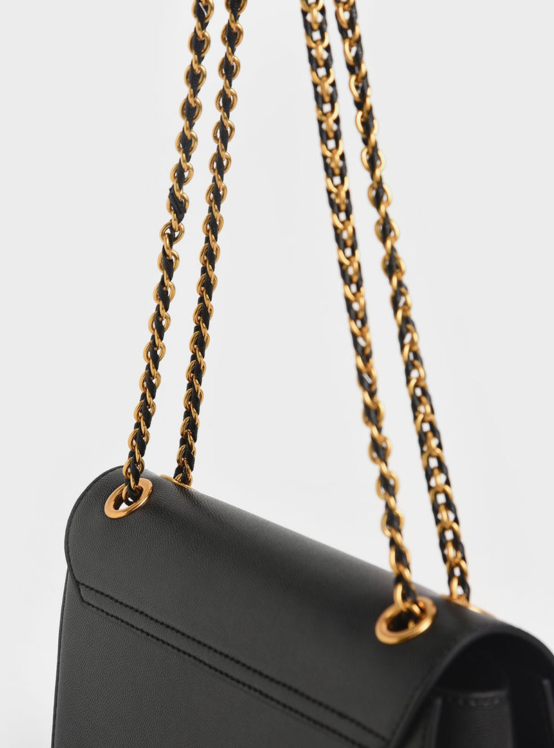 ORIGINAL CHARLES & KEITH CHAIN HANDLE SHOULDER BAG - BLACK