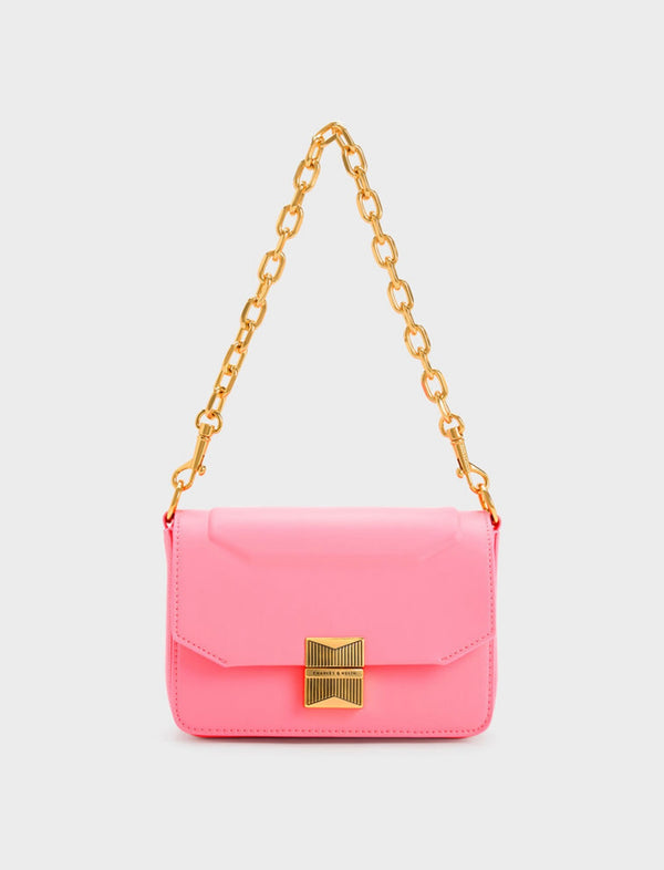 ORIGINAL CHARLES AND KEITH KALINDA METALLIC ACCENT BOXY BAG - PINK