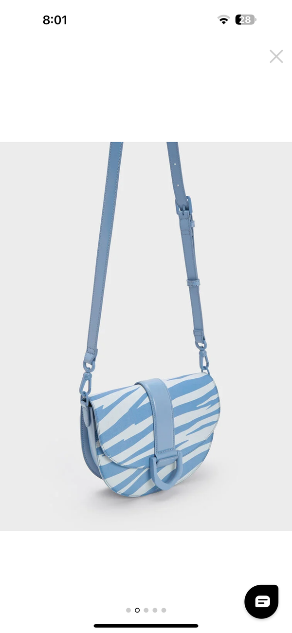 ORIGINAL CHARLES & KEITH ZEBRA PRINT GABINE SADDLE BAG - BLUE