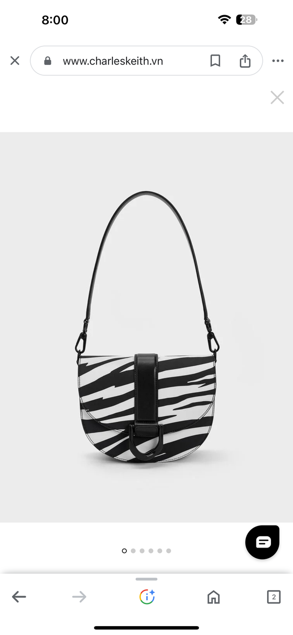 ORIGINAL CHARLES & KEITH ZEBRA PRINT GABINE SHOULDER BAG - BLACK