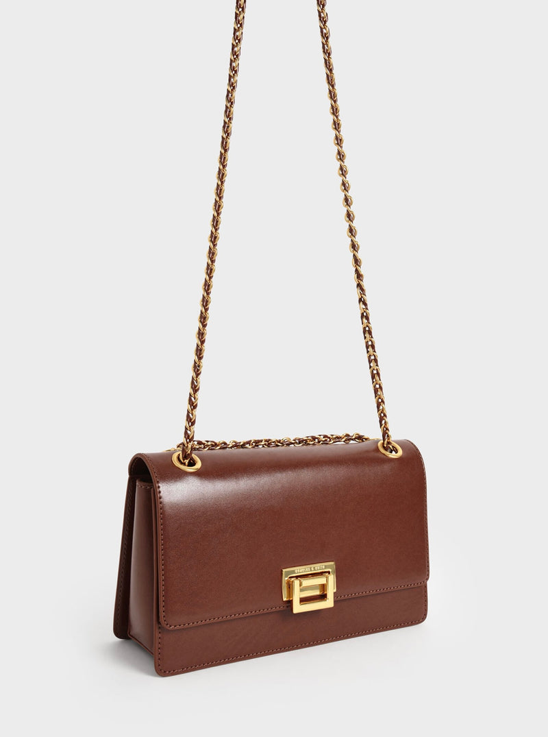 ORIGINAL CHARLES AND KEITH CHAIN HANDLE SHOULDER BAG - BROWN