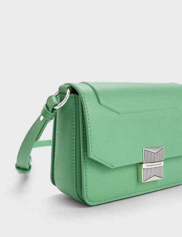 ORIGINAL CHARLES & KEITH KALINDA METALLIC ACCENT BOXY BAG - GREEN