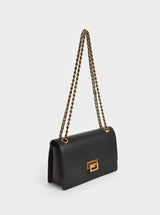 ORIGINAL CHARLES & KEITH CHAIN HANDLE SHOULDER BAG - BLACK