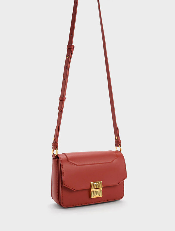 ORIGINAL CHARLES AND KEITH METALLIC ACCENT BOXY BAG - BRICK