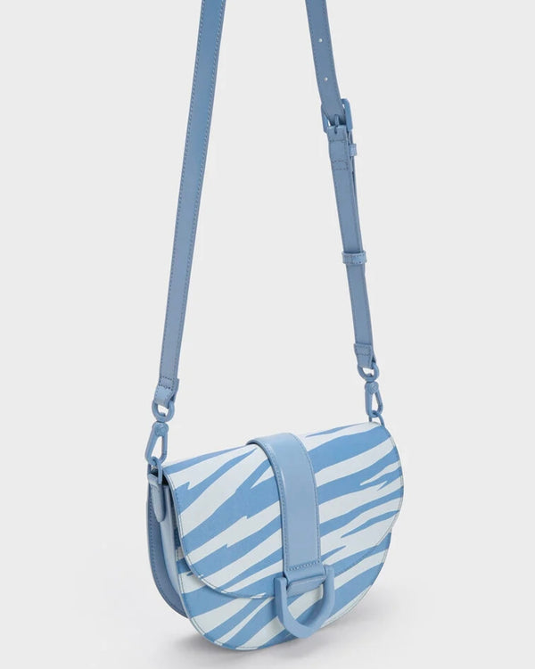 ORIGINAL CHARLES & KEITH ZEBRA PRINT GABINE SADDLE BAG - BLUE