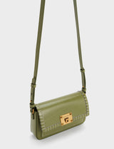 ORIGINAL CHARLES AND KEITH CIRCE STITCH-TRIM TOP HANDLE BAG - OLIVE GREEN