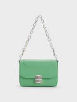 ORIGINAL CHARLES & KEITH KALINDA METALLIC ACCENT BOXY BAG - GREEN