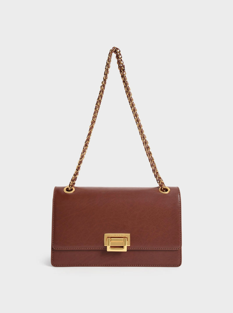 ORIGINAL CHARLES AND KEITH CHAIN HANDLE SHOULDER BAG - BROWN