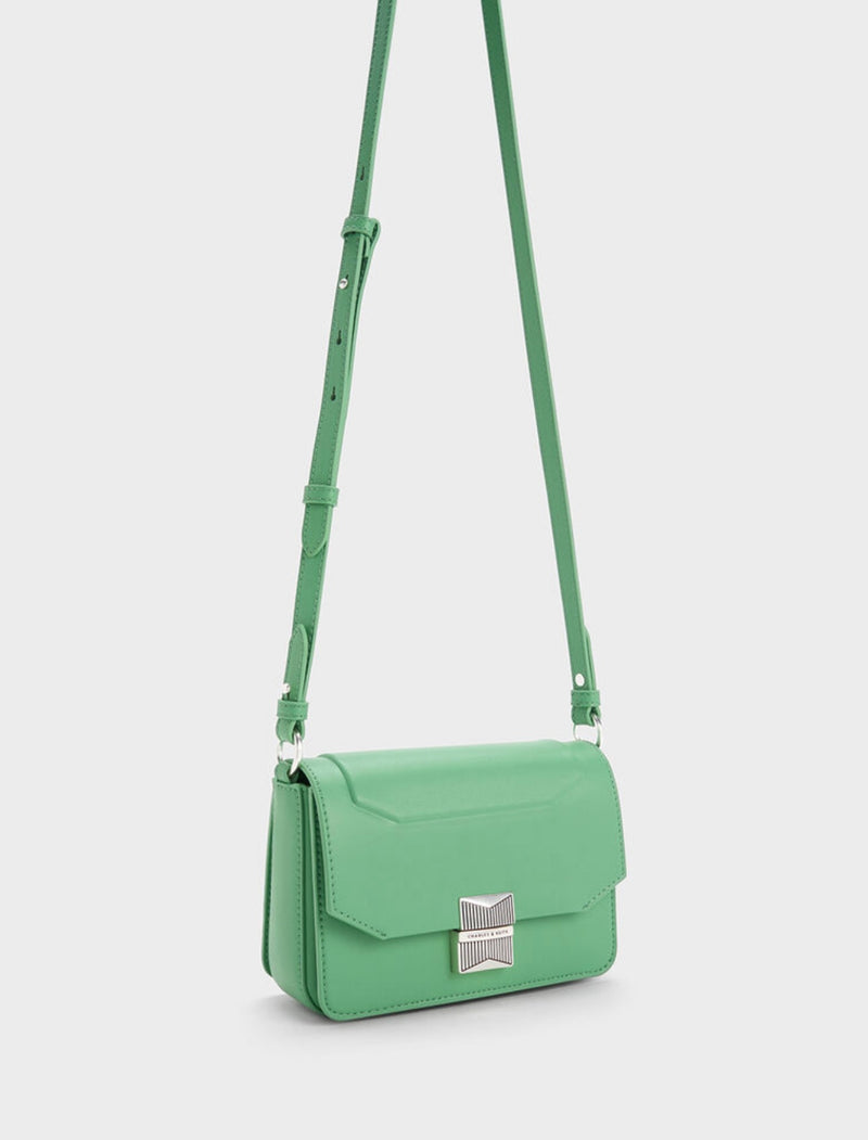 ORIGINAL CHARLES & KEITH KALINDA METALLIC ACCENT BOXY BAG - GREEN