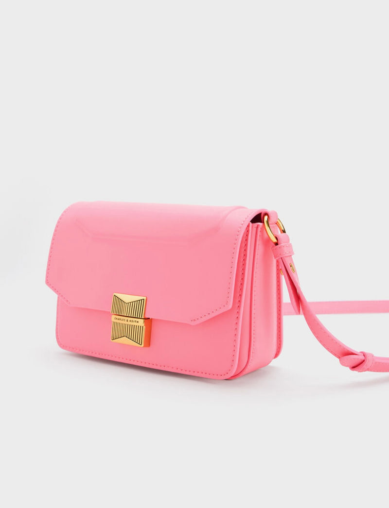 ORIGINAL CHARLES AND KEITH KALINDA METALLIC ACCENT BOXY BAG - PINK