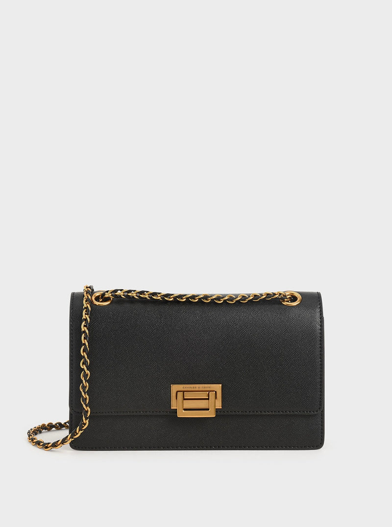 ORIGINAL CHARLES & KEITH CHAIN HANDLE SHOULDER BAG - BLACK