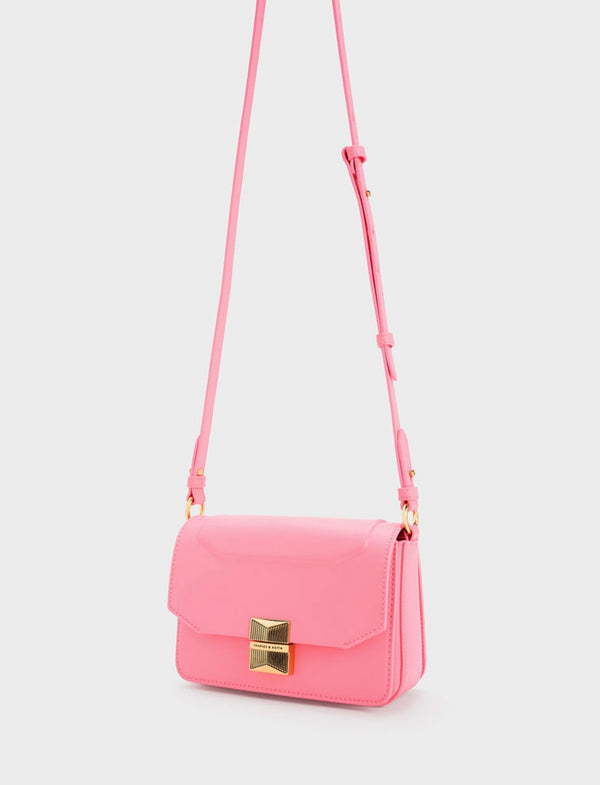 ORIGINAL CHARLES AND KEITH KALINDA METALLIC ACCENT BOXY BAG - PINK