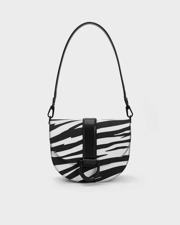 ORIGINAL CHARLES & KEITH ZEBRA PRINT GABINE SHOULDER BAG - BLACK