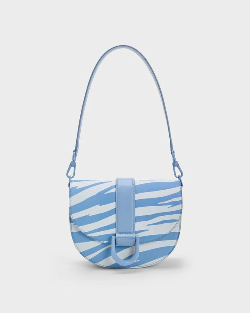 ORIGINAL CHARLES & KEITH ZEBRA PRINT GABINE SADDLE BAG - BLUE