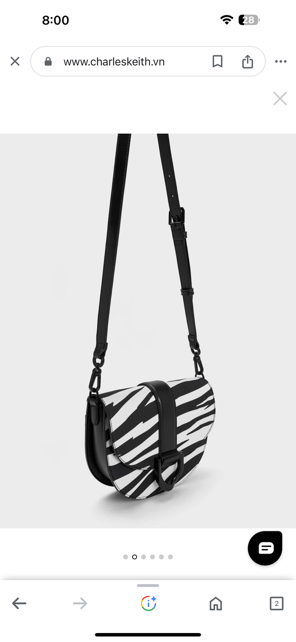 ORIGINAL CHARLES & KEITH ZEBRA PRINT GABINE SHOULDER BAG - BLACK