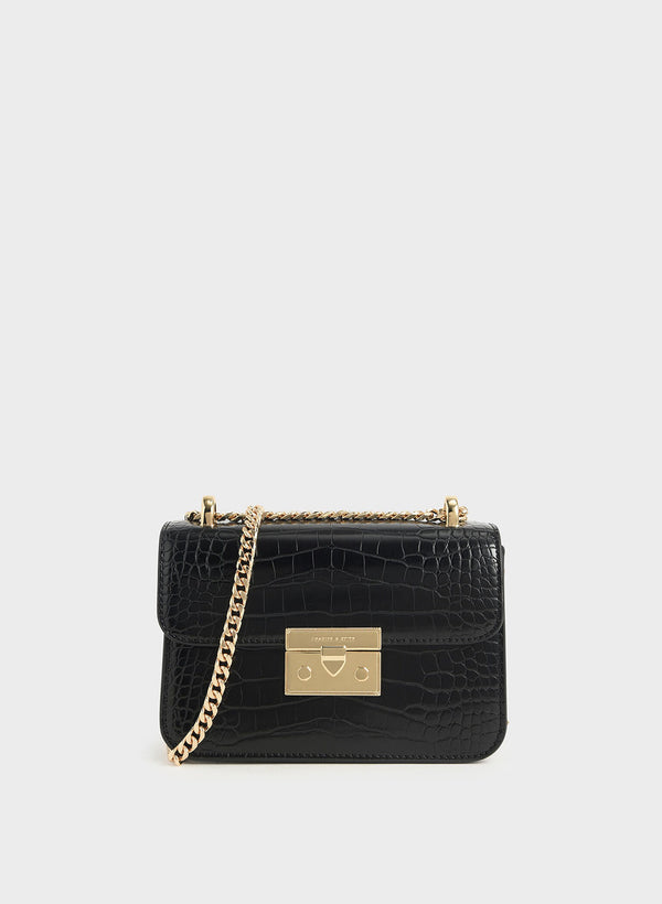 Charles & Keith Croc-Effect Chain Strap Crossbody Bag