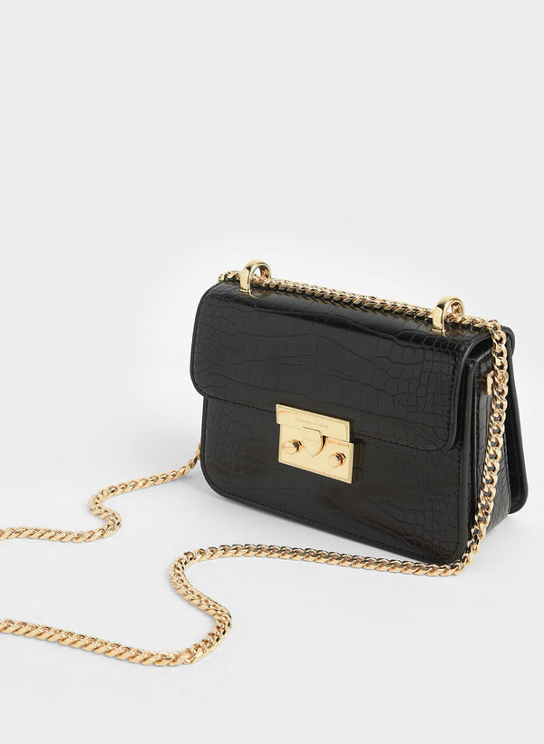 Charles & Keith Croc-Effect Chain Strap Crossbody Bag