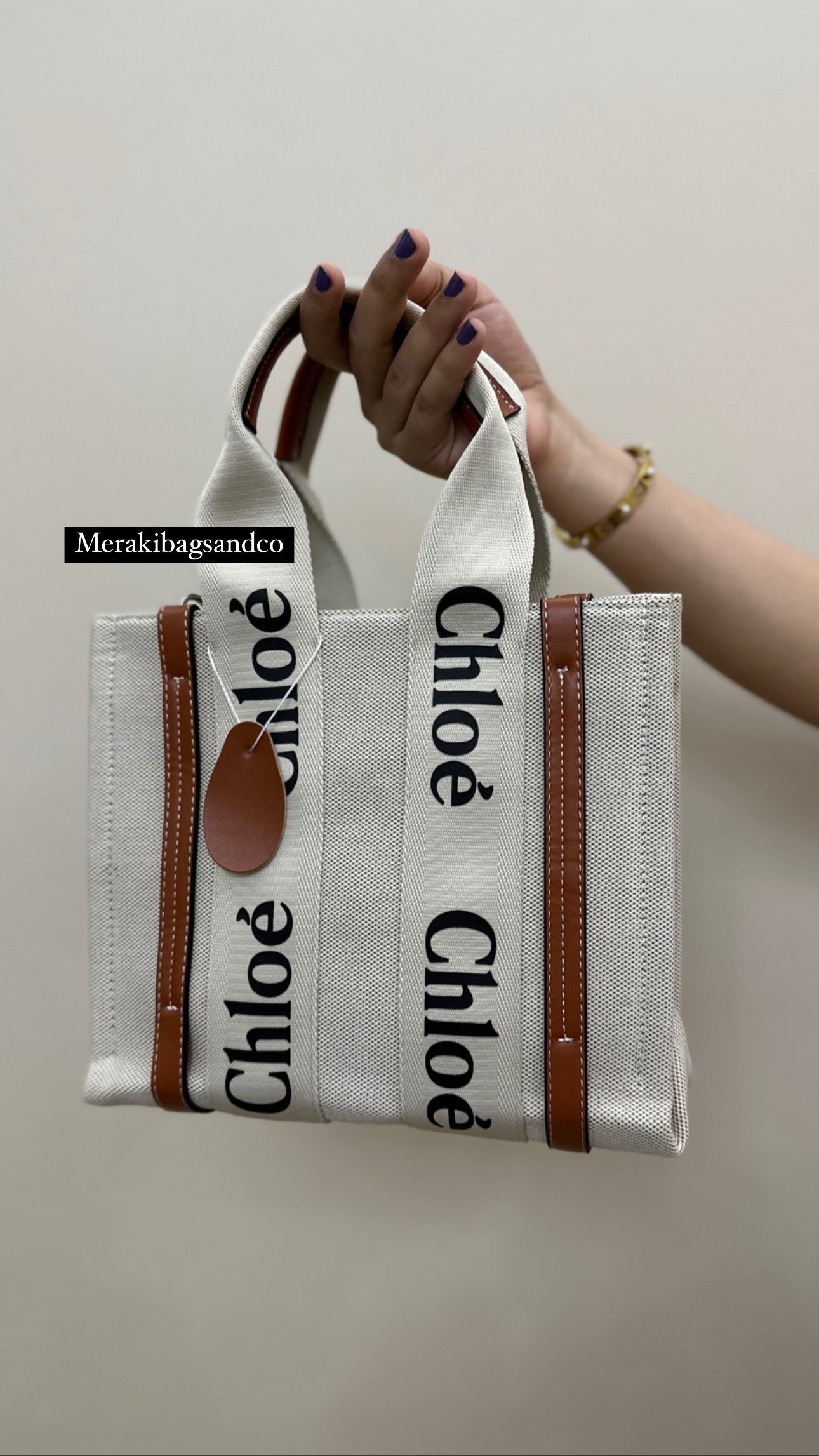 CHLOE SMALL WOODY LINEN TOTE