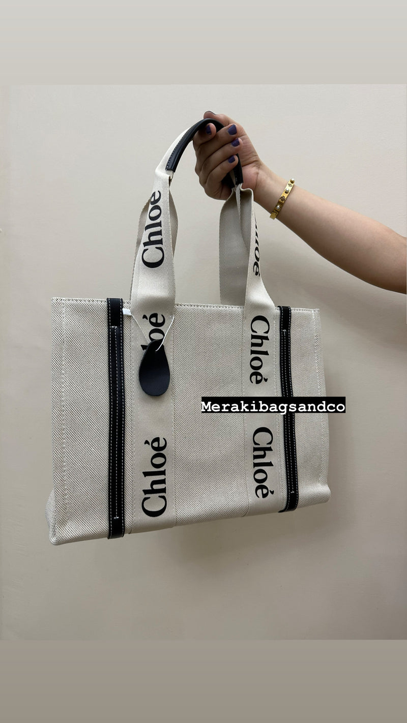 CHLOE MEDIUM WOODY LINEN TOTE